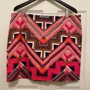 Merona Geometric Tribal Print Mini Skirt Vibrant Multicolor Women's Size 18‎